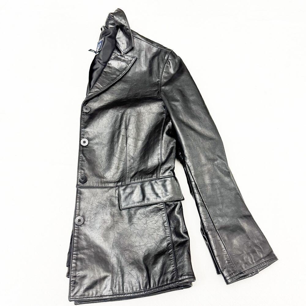 GAP Black Leather 4-Button Blazer Button Down Siz… - image 5